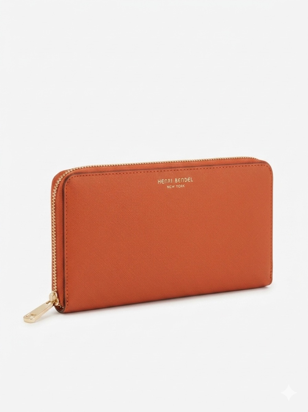 Henri Bendel Saffiano Leather Zip-Around Organizer Wallet – Paprika Orange Red